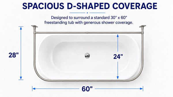 Utopia Alley DR1XX Signature Aluminum Series Freestanding Tub Shower Curtain Rod - D-Shaped Rustproof Aluminum with Ceiling Support, 60x25 Inch