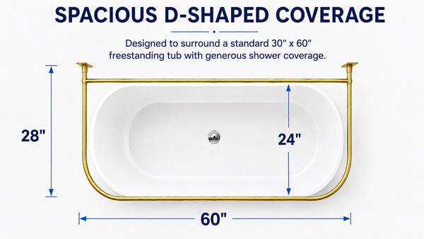 Utopia Alley DR1XX Signature Aluminum Series Freestanding Tub Shower Curtain Rod - D-Shaped Rustproof Aluminum with Ceiling Support, 60x25 Inch
