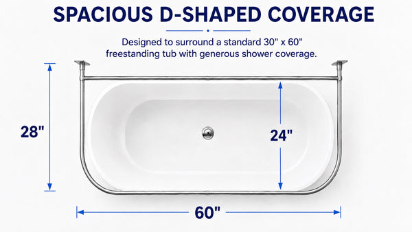Utopia Alley DR1XX Signature Aluminum Series Freestanding Tub Shower Curtain Rod - D-Shaped Rustproof Aluminum with Ceiling Support, 60x25 Inch