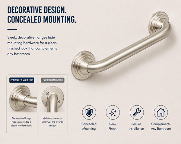 Utopia Alley GBXX Decorative Grab Bar for Shower & Bathroom – 1.25-Inch Stainless Steel Wall-Mounted Safety Handle with Concealed Hardware