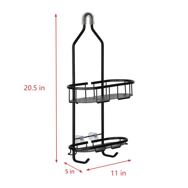 Utopia Alley SHC3XX Rustproof Aluminum Shower Caddy for Shower Heads - Hanging Shower Caddy Organizer with 2 Shelves & Hooks, Overhead Shower Caddy for Bathroom & Home, Handheld Shower Head, Tall Bottle Rack