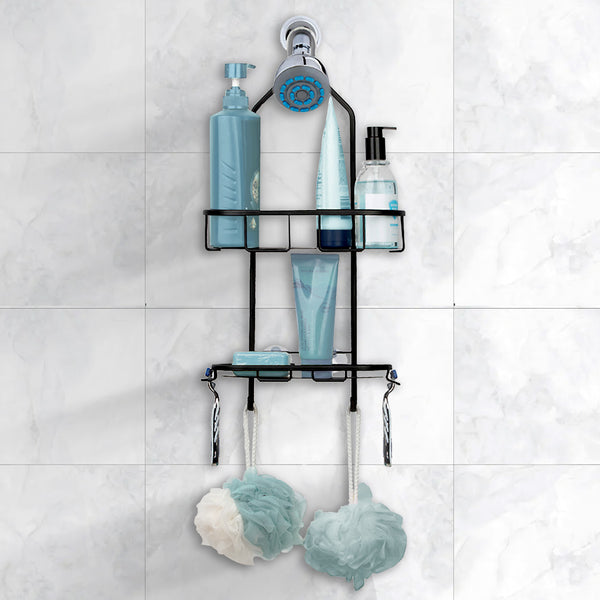 Utopia Alley SHC13BK Rustproof Aluminum Shower Caddy for Shower Heads - Hanging Shower Caddy Organizer with 2 Shelves, Overhead Shower Caddy for Bathroom & Home, Includes Shower Hooks and Shower Liner - Matte Black Finish