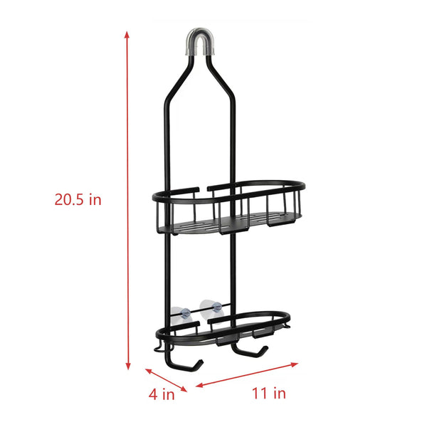 Utopia Alley SHC13BK Rustproof Aluminum Shower Caddy for Shower Heads - Hanging Shower Caddy Organizer with 2 Shelves, Overhead Shower Caddy for Bathroom & Home, Includes Shower Hooks and Shower Liner - Matte Black Finish