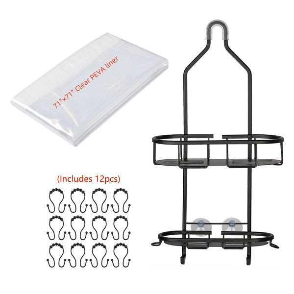 Utopia Alley SHC13BK Rustproof Aluminum Shower Caddy for Shower Heads - Hanging Shower Caddy Organizer with 2 Shelves, Overhead Shower Caddy for Bathroom & Home, Includes Shower Hooks and Shower Liner - Matte Black Finish