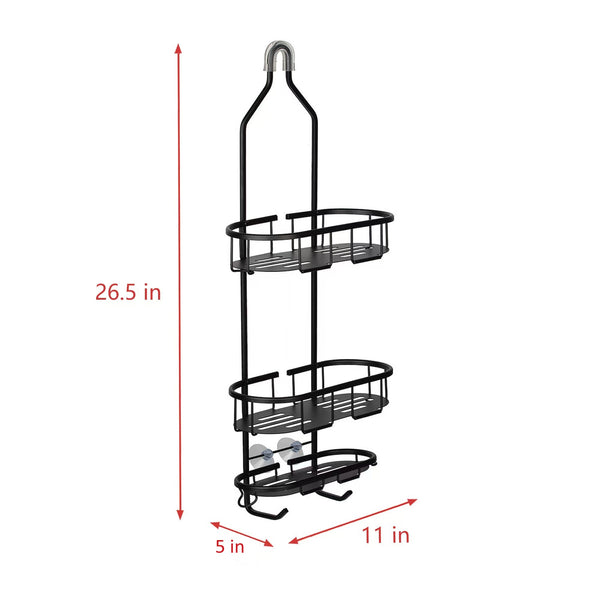 Utopia Alley SHC4XX Rustproof Aluminum Shower Caddy for Shower Heads - Hanging Shower Caddy Organizer with 3 Shelves & Hooks, Overhead Shower Caddy for Bathroom & Home, Handheld Shower Head, Tall Bottle Rack