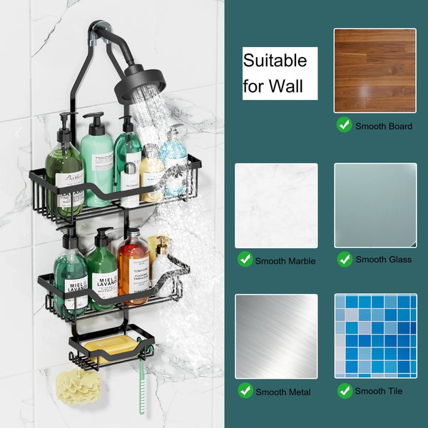 Utopia Alley SHC7BK KD Rust-Resistant Steel Shower Caddy for Shower Heads - Hanging Shower Caddy Organizer with 3 Shelves, Overhead Shower Caddy for Bathroom & Home, Black