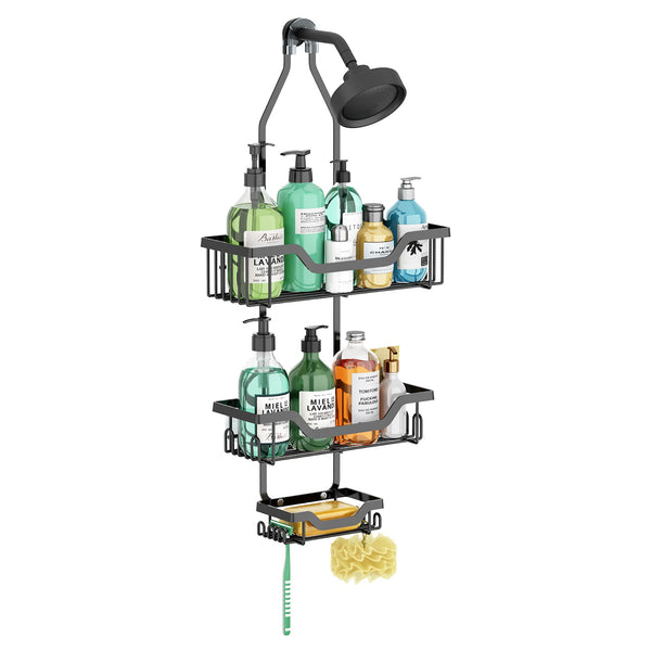 Utopia Alley SHC7BK KD Rust-Resistant Steel Shower Caddy for Shower Heads - Hanging Shower Caddy Organizer with 3 Shelves, Overhead Shower Caddy for Bathroom & Home, Black