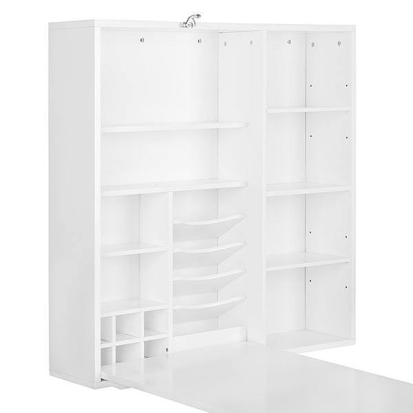 Utopia Alley SH0071PAWW011 Fold Out Wall Mount Desk with Storage Cabinet and Side Shelves, White