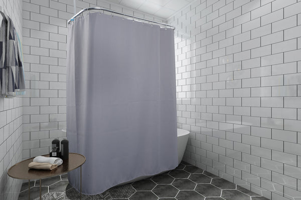 Utopia Alley BL3XX Waffle Weave Clawfoot Tub Shower Curtain 180 x 70 Inch Wrap Around - Heavyweight Fabric, Washable, Water Repellent, with 36 Hooks Set, 180x70, Gray/White