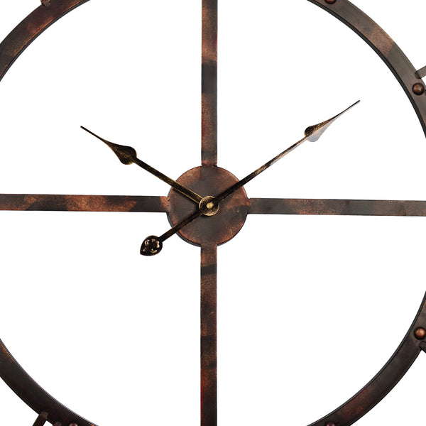Utopia Alley CL0025PABK012 Oversize Rivet Roman Industrial Wall Clock, 45" Diameter, Antique Bronze
