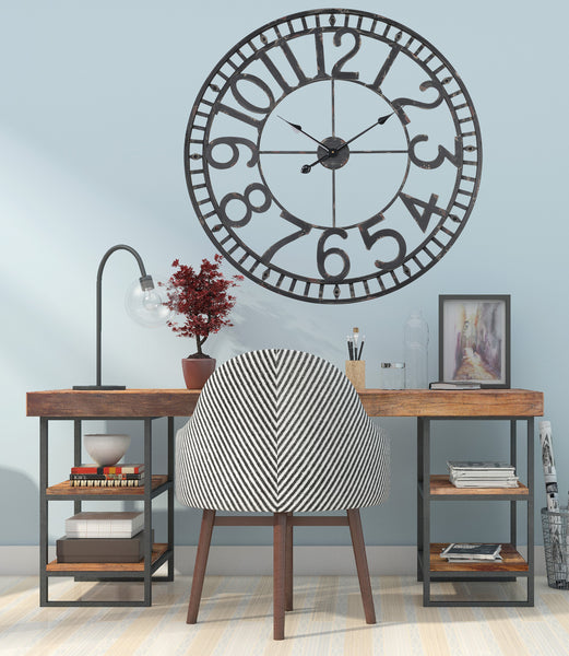 Utopia Alley CL56BK Manhattan Industrial Wall Clock, Analog, Black, 32" & 43.5"