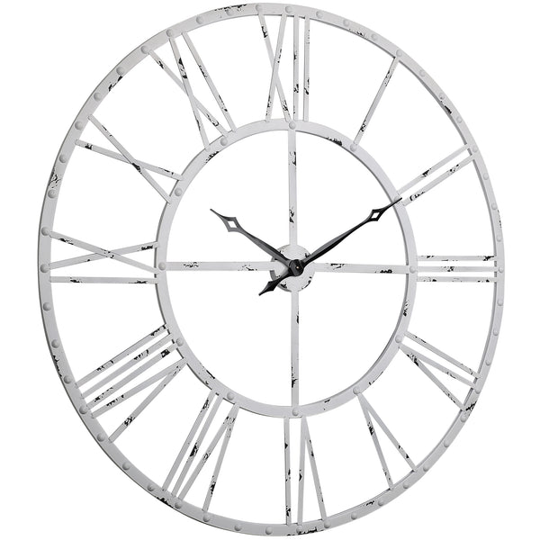 Utopia Alley CL25WW Rivet Roman Industrial Oversize Wall Clock, White, 45"