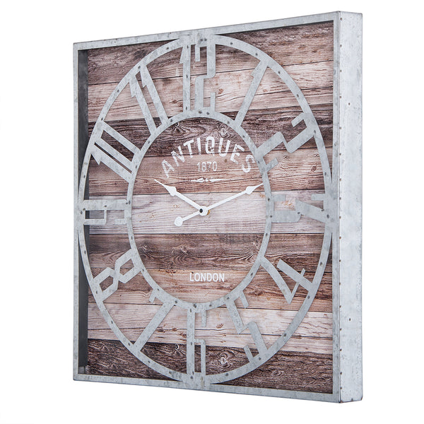 Oversize Roman Square Wall Clock, 24" Diameter Clock Face, Multi-Tone Wood Finish