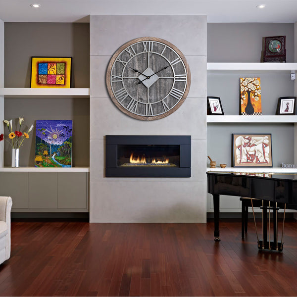 Utopia Alley CL30GY Oversize Roman Round Wall Clock, Gray Wood Finish, 28" Diameter