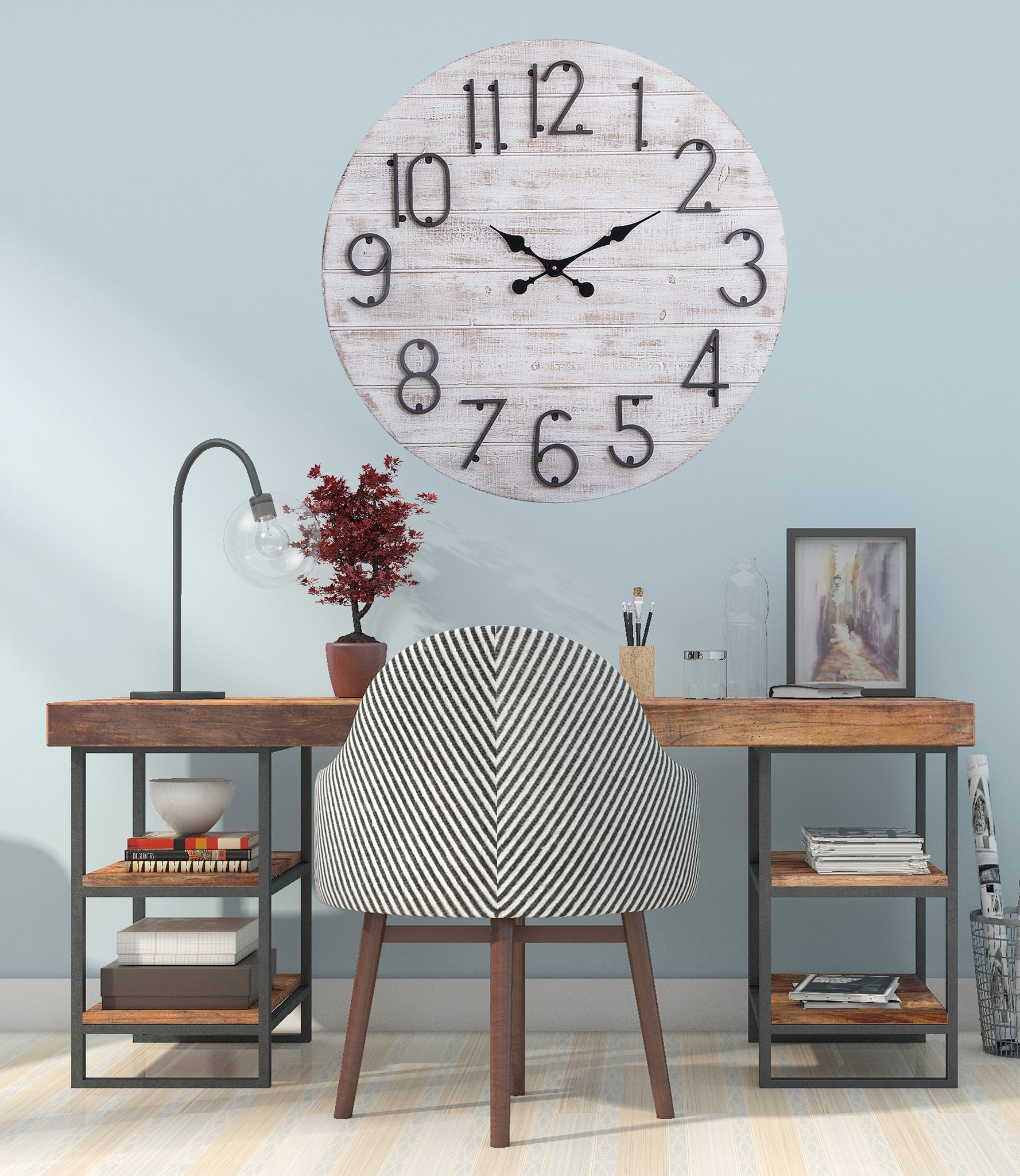 Utopia Alley CL32WD Oversize Round Wall Clock, 28" Diameter, Gray Wood Finish