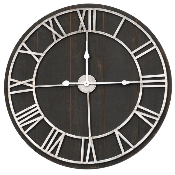 Utopia Alley CL33BK Oversized Roman Round Wall Clock, 28" Diameter, Dark Wood Finish