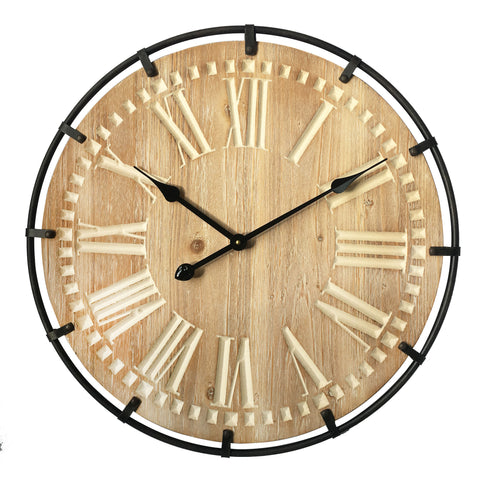 Utopia Alley Oversize Roman Round Wall Clock, 24" Diameter, Light Wood Finish