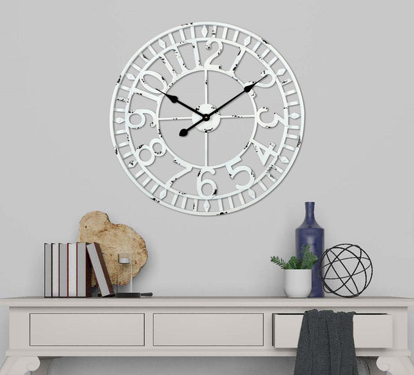 Utopia Alley CL39WW Manhattan Industrial Wall Clock, Analog, White, 24"