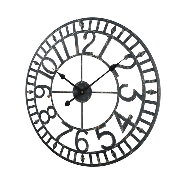 Utopia Alley CL41BK Manhattan Industrial Wall Clock, Analog, Black, 24"