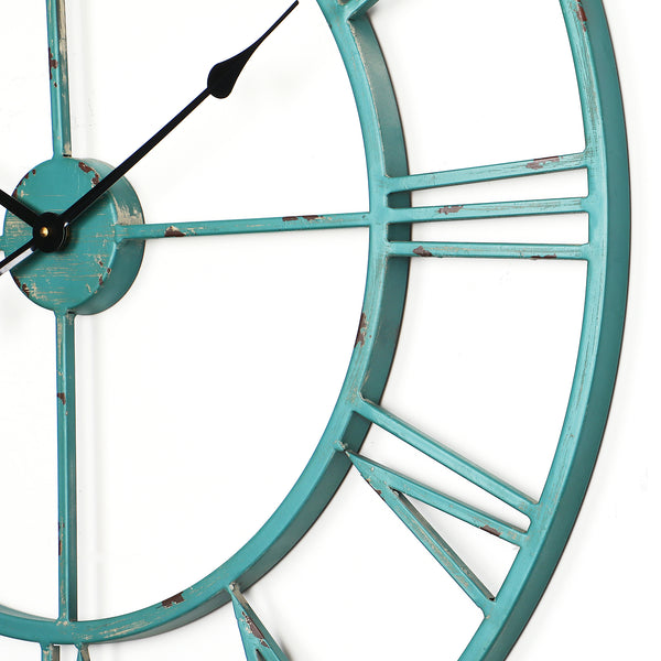 Utopia Alley CL8XX Oversized Roman Round Wall Clock, 30" Distressed Sea Green/Gold