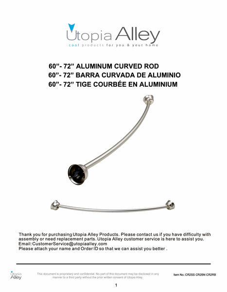 Utopia Alley CR2BK Aluminum Curved Shower Rod, 72", Black