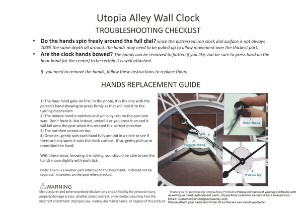 Utopia Alley CL23WW Manhattan Industrial Wall Clock, Analog, White, 32"