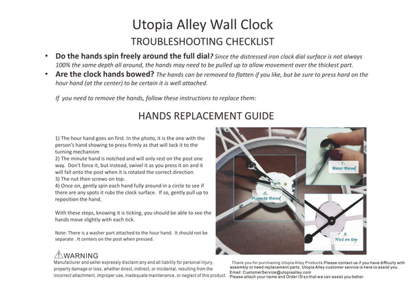 Utopia Alley CL56BK Manhattan Industrial Wall Clock, Analog, Black, 32" & 43.5"