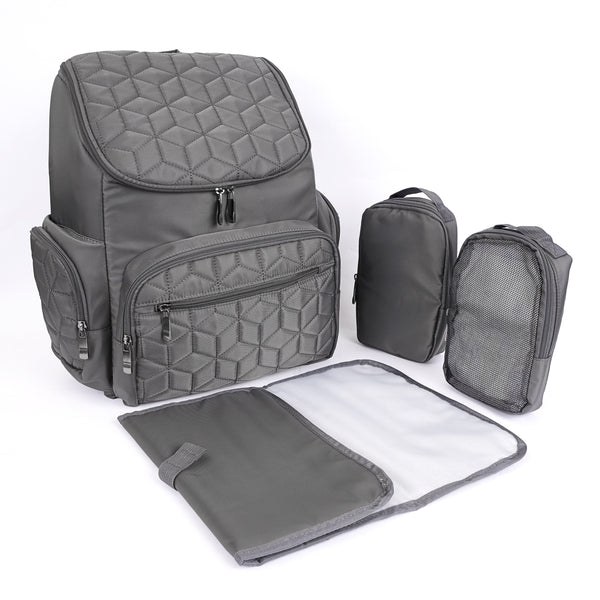 Textured Baby Diaper Bag, Waterproof with Changing Mat, Pockets, and Insulated Pouch, Gray