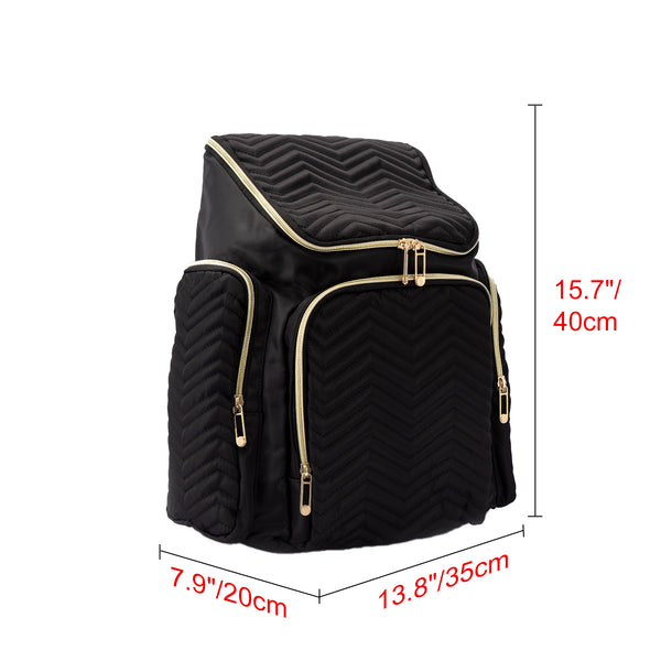 Textured Chevron Baby Diaper Bag, Waterproof with Changing Mat, Pockets, and Stroller Straps, Black