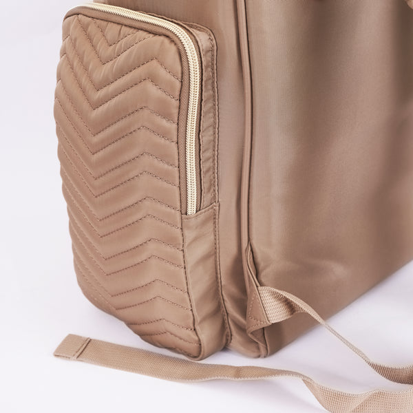 Textured Chevron Baby Diaper Bag, Waterproof with Changing Mat, Pockets, and Stroller Straps, Khaki