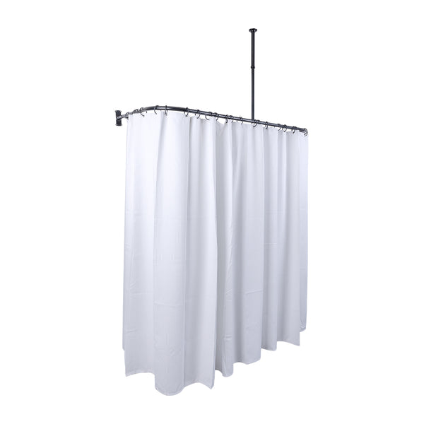 Utopia Alley DR9XX Rustproof Aluminum D-shape Shower Curtain Rods With Ceiling Support for Freestanding Tubs, 60 Inch Large Size by 25 Inch, with White Shower curtain 180x70 inch