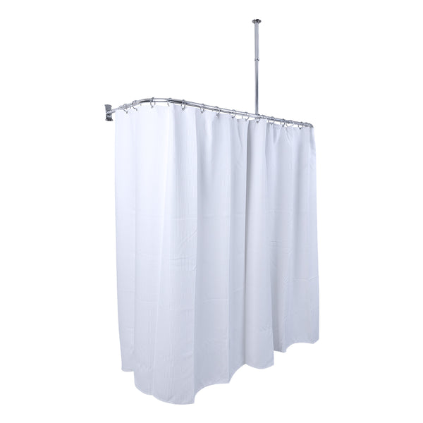 Utopia Alley DR9XX Rustproof Aluminum D-shape Shower Curtain Rods With Ceiling Support for Freestanding Tubs, 60 Inch Large Size by 25 Inch, with White Shower curtain 180x70 inch