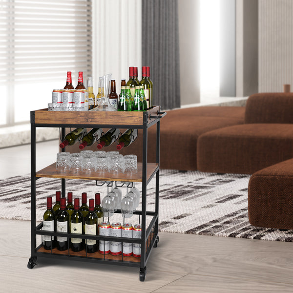 Utopia Alley FT71WD Rustic, Industrial Bar Cart with Removable Top Tray and Wine Bottle Holder, Space Saving Design