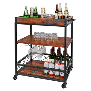 Utopia Alley FT72WD Rustic, Industrial Bar Cart with Removable Top Tray, Space Saving Design