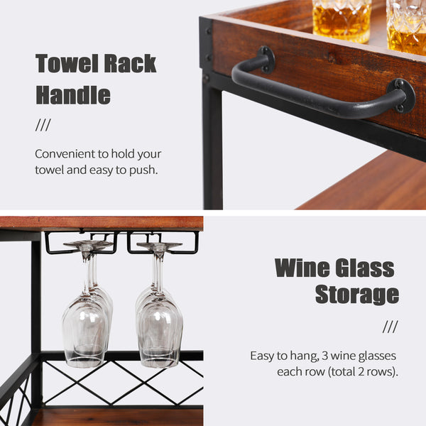 Utopia Alley FT72WD Rustic, Industrial Bar Cart with Removable Top Tray, Space Saving Design
