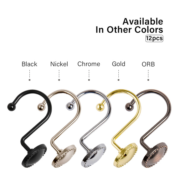 Utopia Alley HK13XX Shower Hooks - Shower Curtain Rings for Bathroom - Rust Proof Shower Curtain Hooks for Shower Curtain or Liner - Set of 12, Chrome/Oil Rubbed Bronze/Brushed Nickel/Black/Gold