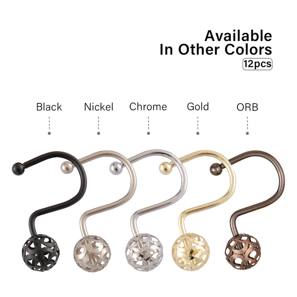 Utopia Alley HK17XX Shower Hooks - Shower Curtain Rings for Bathroom - Rust Resistant Shower Curtain Hooks for Shower Curtain or Liner - Set of 12, Chrome/Oil Rubbed Bronze/Brushed Nickel/Matt Black/Gold