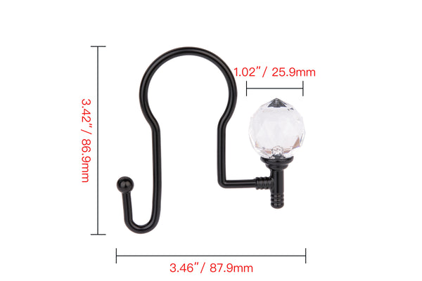 Utopia Alley HK18XX Shower Hooks - Double Shower Curtain Rings for Bathroom - Rust Proof Shower Curtain Hooks for Shower Curtain or Liner - Shower Curtain Rings with Crystal Design - Set of 12, Black/Chrome/Brushed Nickel/Oil Rubbed Bronze/Gold