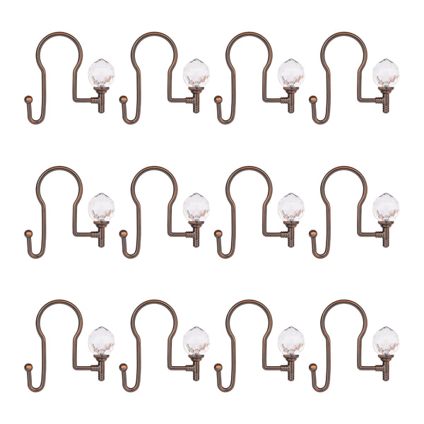 Utopia Alley HK18XX Shower Hooks - Double Shower Curtain Rings for Bathroom - Rust Proof Shower Curtain Hooks for Shower Curtain or Liner - Shower Curtain Rings with Crystal Design - Set of 12, Black/Chrome/Brushed Nickel/Oil Rubbed Bronze/Gold