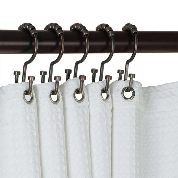 Utopia Alley HK1RB Deco Flat Double Roller Shower Curtain Hooks, Oil Rubbed Bronze