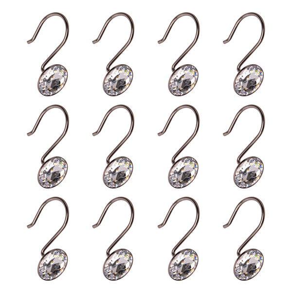 Utopia Alley HK23XX Shower Rings,  Shower Curtain Hooks for Bathroom, Rust Resistant Shower Curtain Hooks Rings,  Crystal Design, Set of 12, Black/Chrome/Oil Rubbed Bronze/Brushed Nickel & Gold