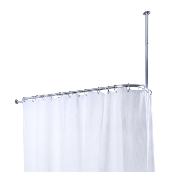 Utopia Alley HP9XX Rustproof Aluminum Hoop Shower Rod With Ceiling Support for Clawfoot Tub, 45.7 Inch Size by 22 Inch, with White Shower Curtain 180x70 inch