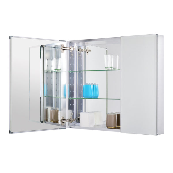 Utopia Alley MC1AL Frameless 30inch x 26inch Rustproof Medicine Cabinet, Mirrored Sides, Bi-View, Recess Or Surface Mount, Silver