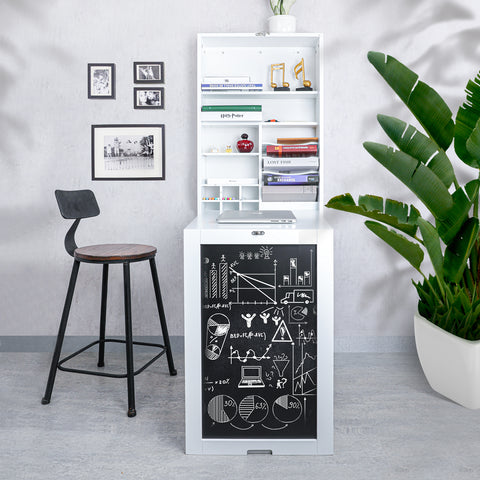 Utopia Alley SH0002WW101 Fold Down Desk Table Wall Cabinet With Chalkboard, White