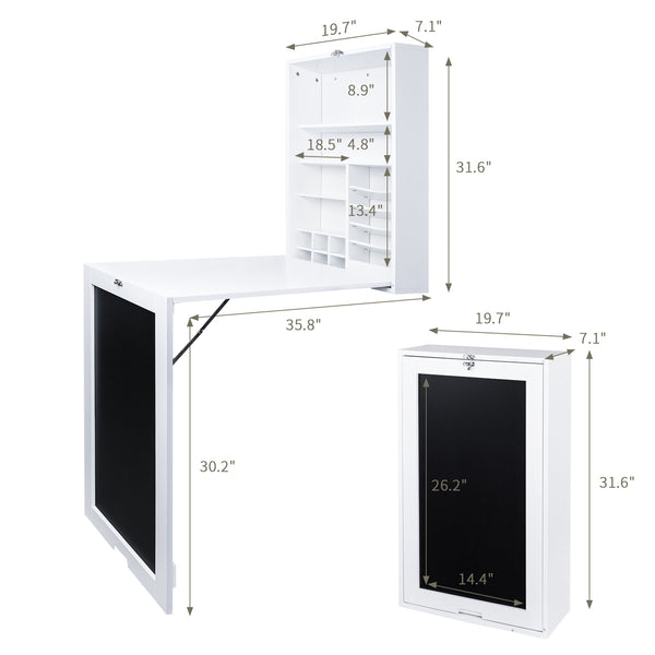 Utopia Alley SH0002WW101 Fold Down Desk Table Wall Cabinet With Chalkboard, White