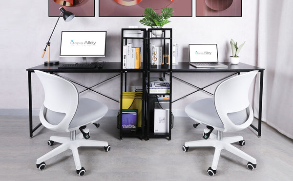 Utopia Alley SH73/74XX Modern Style Computer Desk with 4 Tier Attached Bookshelf, Black & Rustic Brown